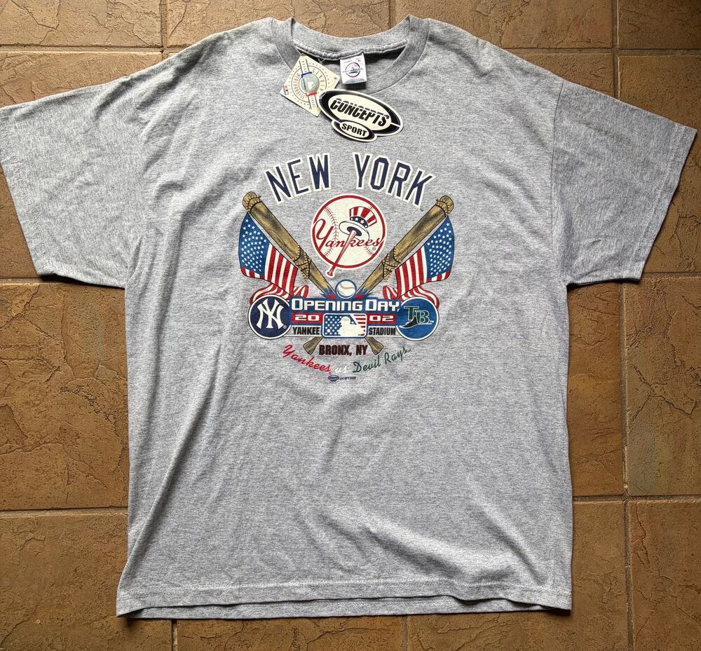 NWT Vintage 2002 New York Yankees Opening Day T-Shirt XL Devil Rays MLB